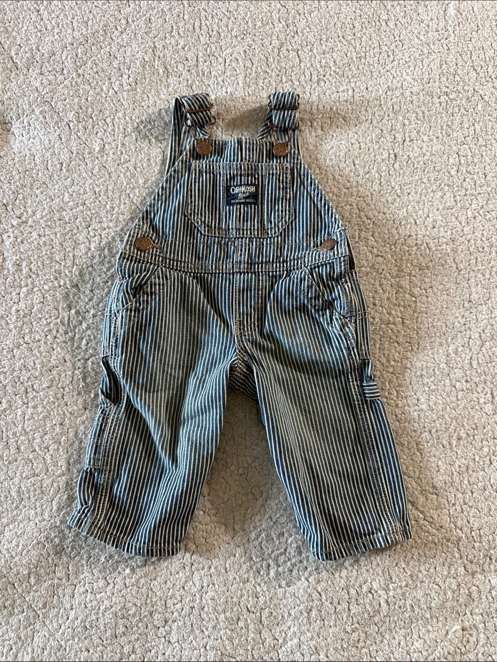 OshKosh B'gosh Blue and White Pinstripe Kids Overalls 6 Months 100% Cotton